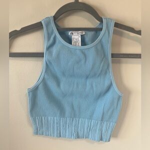 Zara Light Blue Ribbed Tank Top - XS